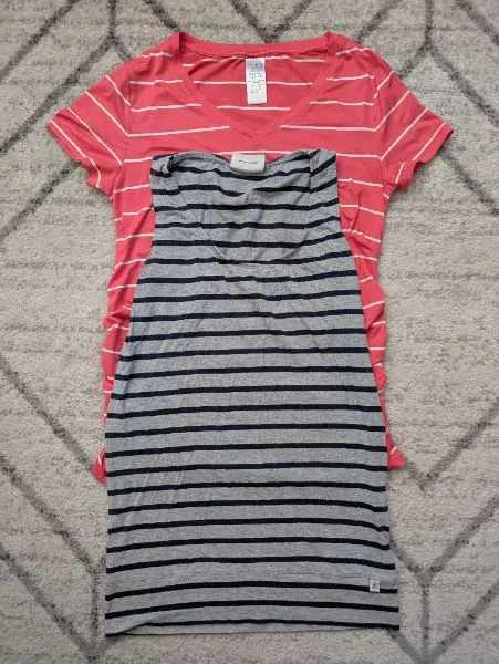 2 Striped Maternity Shirts, Grey & Pink, Small, Maternity S (4-6)