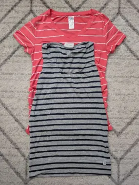 2 Striped Maternity Shirts, Grey & Pink, Small, Maternity S (4-6)