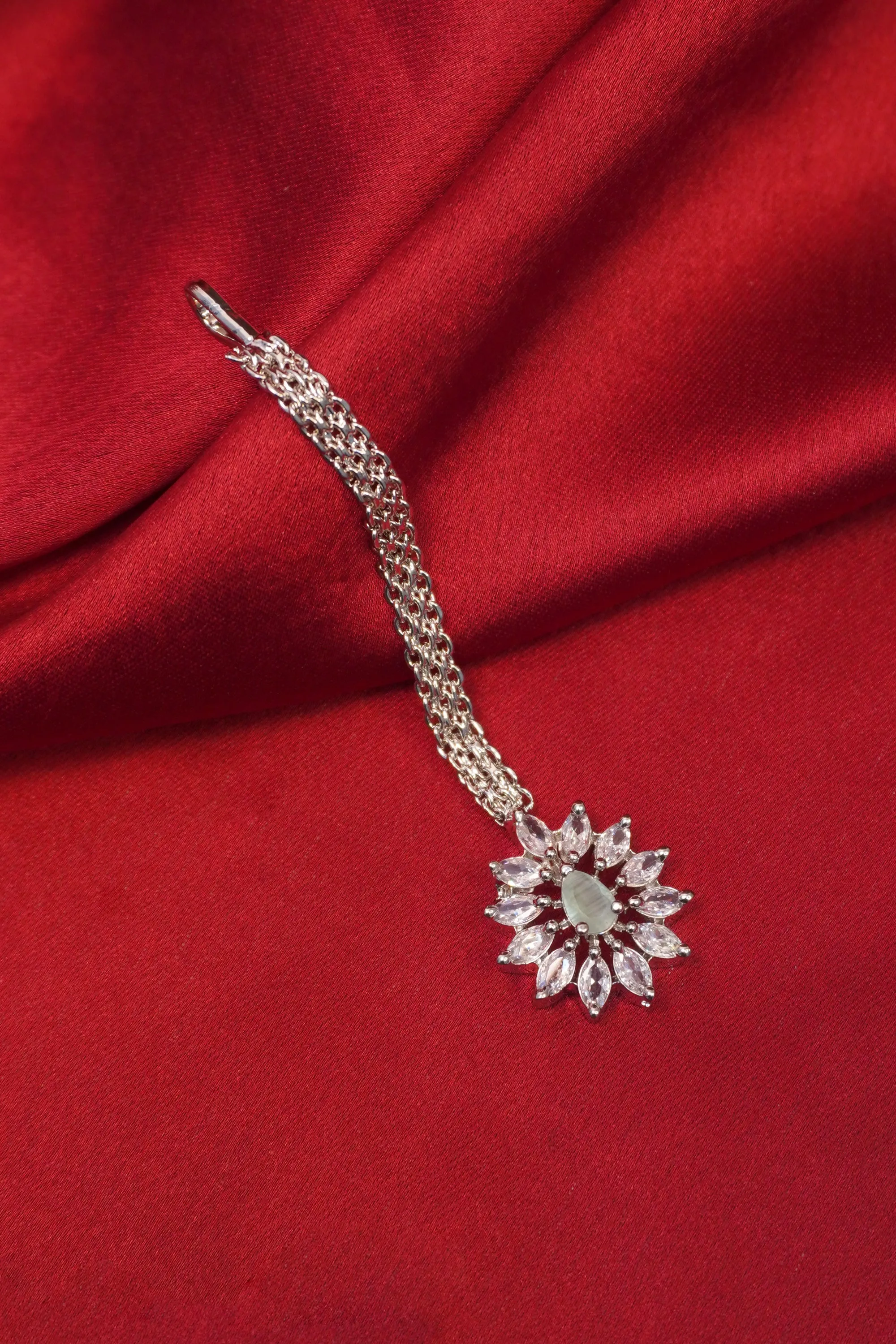 American Diamond Cyan Floral Maangtikka