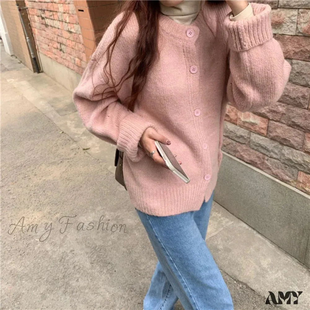 Amy Fashion - Sweaters Cardigans Warm Casual Arrival Solid Knitwear Loose Coat