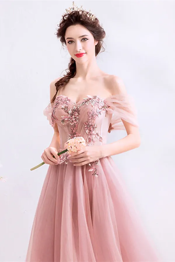 Anneprom Chic A line Off the shoulder Beautiful Prom Dress Unique Long Formal Gowns APP0602