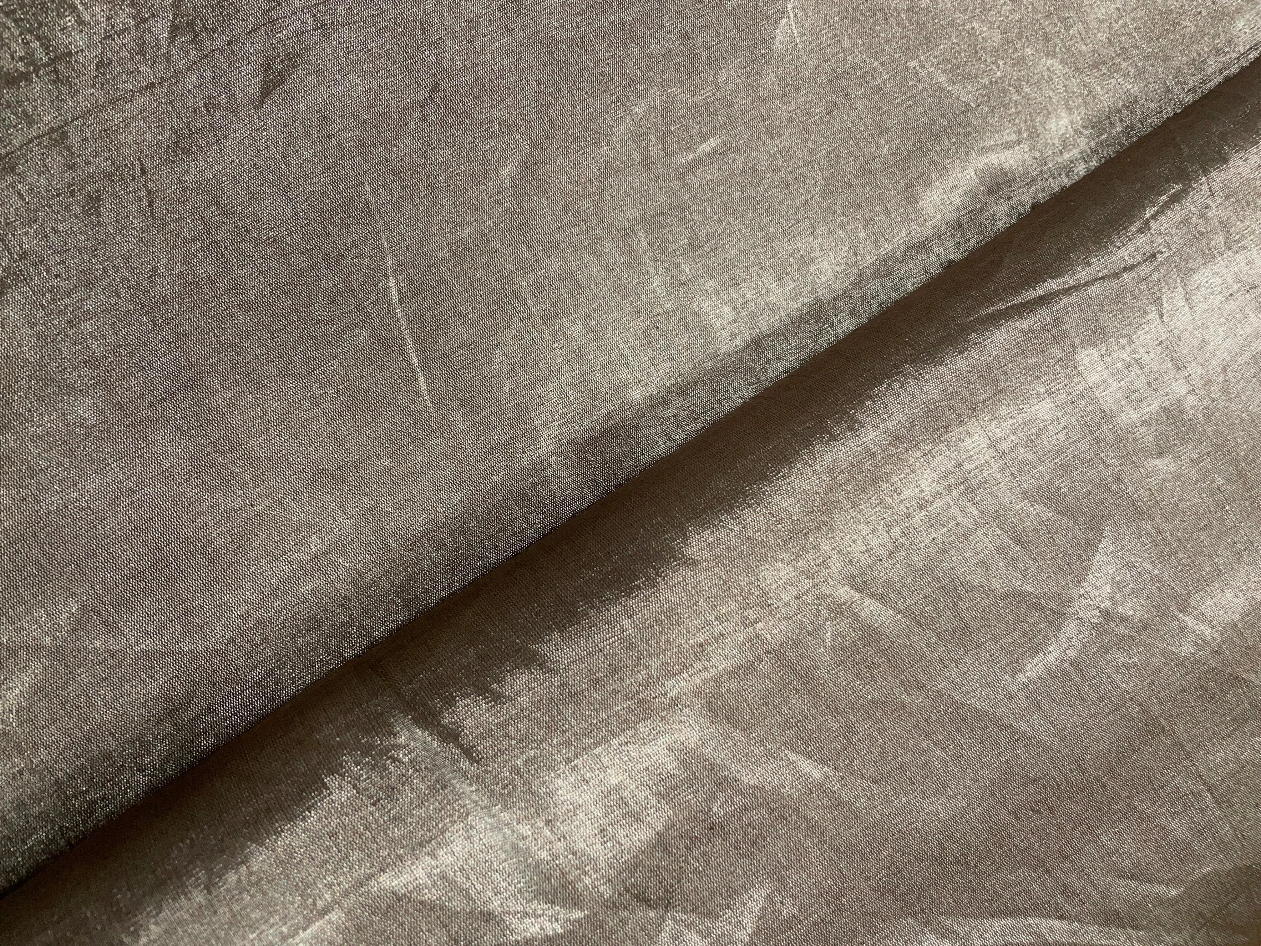 Antique Brown & Silver Plain Pure Tissue Fabric