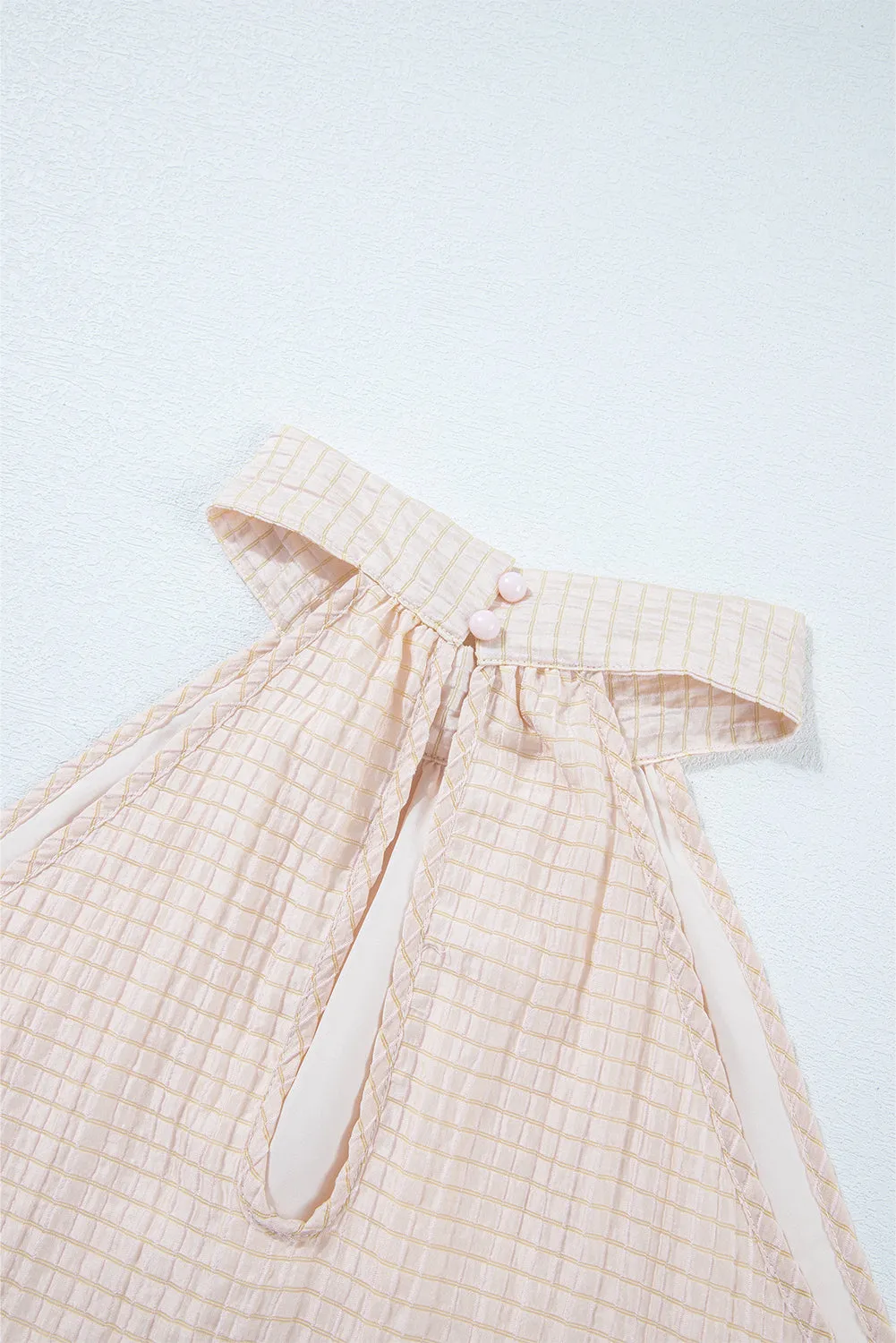 Apricot Textured Halter Neck Button Up Sleeveless Top with Keyhole Back
