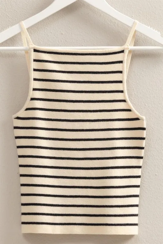 Aria Striped Knit Halter Neck Cami Top