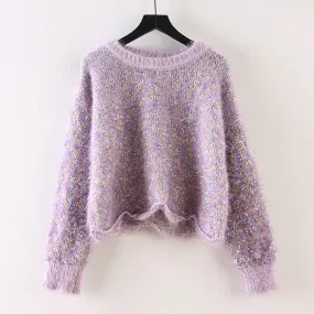 Autumn Colorful Sweater Women Pullover round Neck Wave Hem Sweater Thick Soft Glutinous Waterproof Marten Top