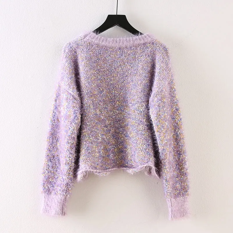 Autumn Colorful Sweater Women Pullover round Neck Wave Hem Sweater Thick Soft Glutinous Waterproof Marten Top