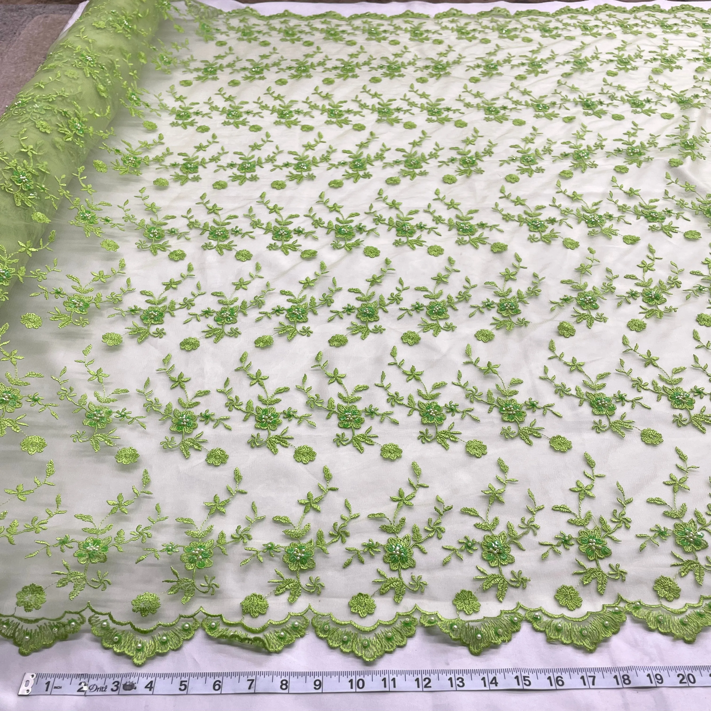 Beaded Lace Fabric Embroidered on 100% Polyester Net Mesh | Lace USA - 40832W-BP