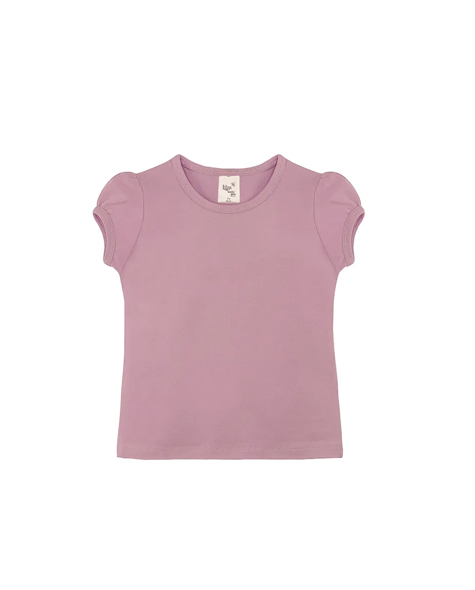 Big Girls Cotton Puff Sleeve Basic Crewneck T-Shirt