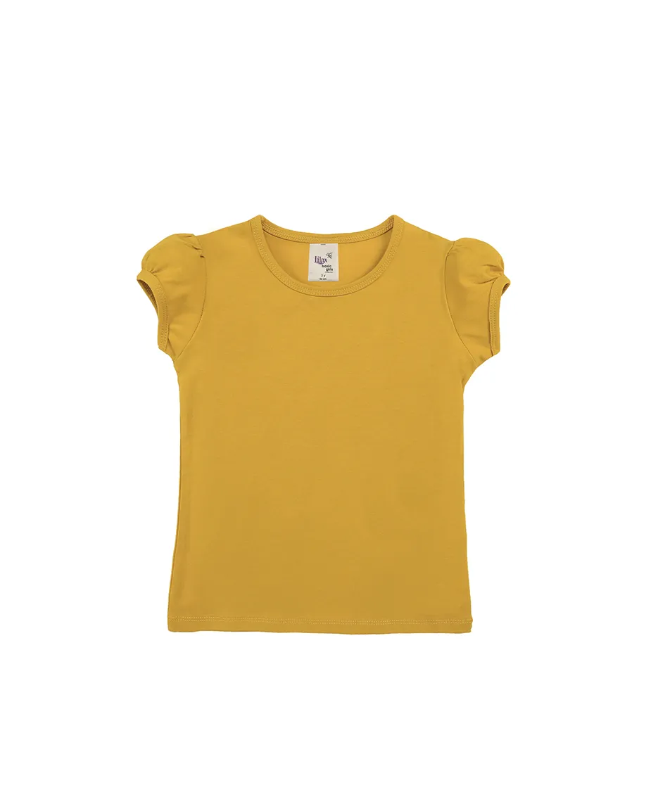 Big Girls Cotton Puff Sleeve Basic Crewneck T-Shirt