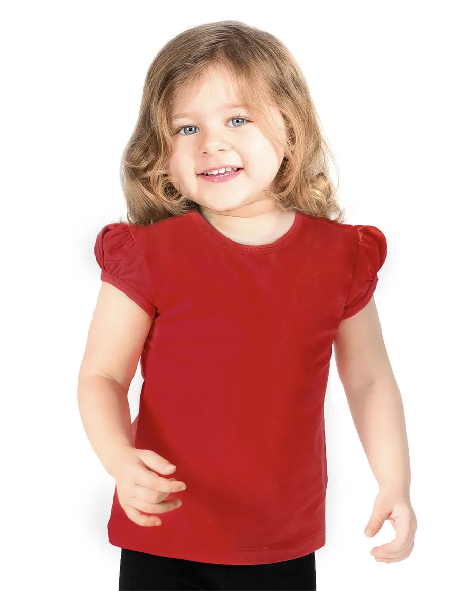 Big Girls Cotton Puff Sleeve Basic Crewneck T-Shirt