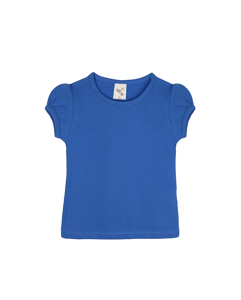 Big Girls Cotton Puff Sleeve Basic Crewneck T-Shirt