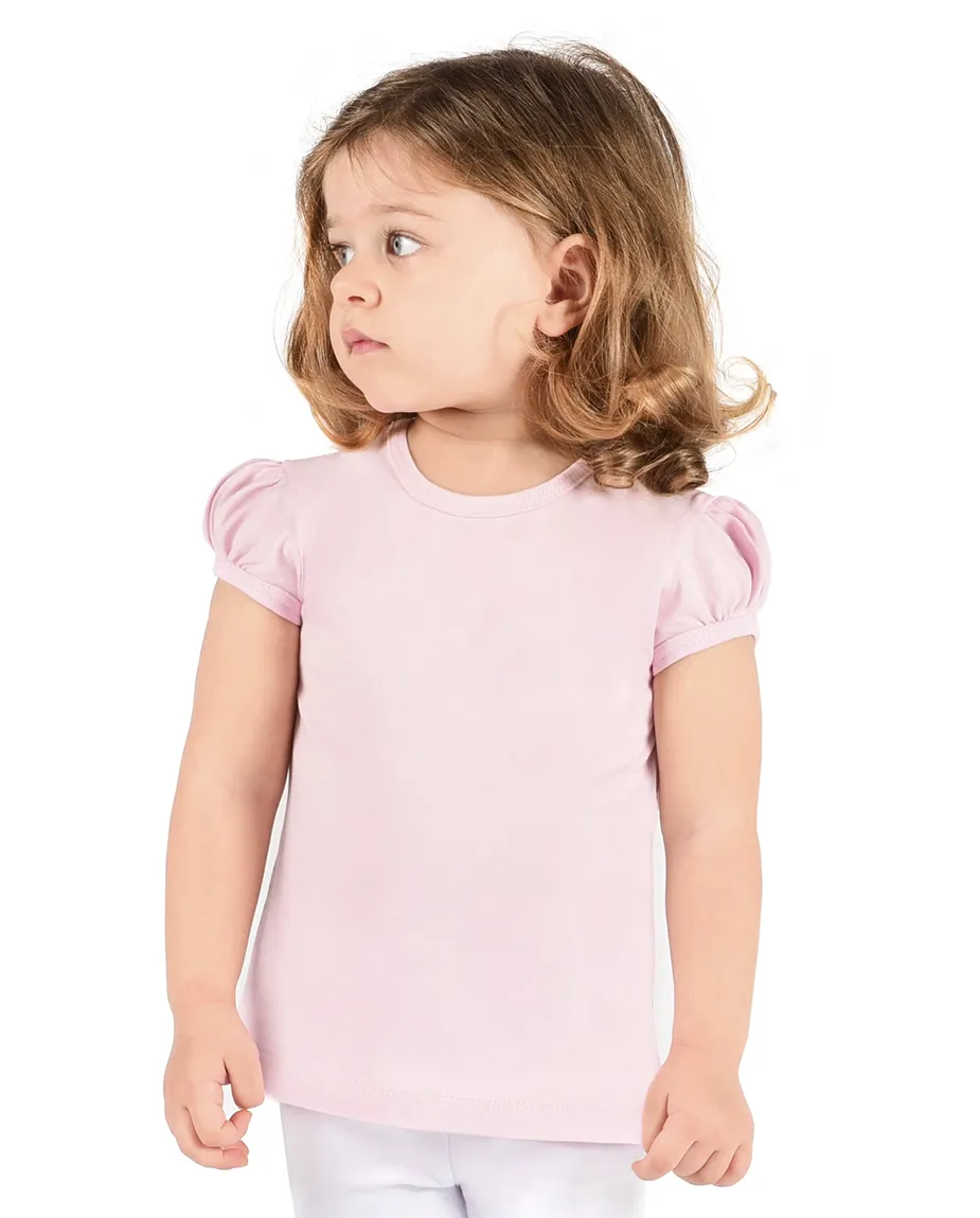 Big Girls Cotton Puff Sleeve Basic Crewneck T-Shirt