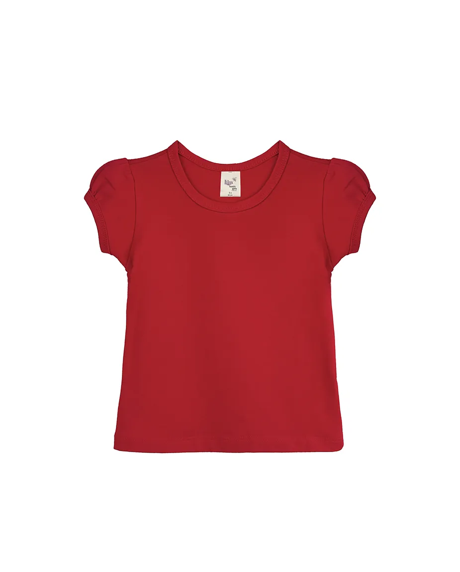 Big Girls Cotton Puff Sleeve Basic Crewneck T-Shirt