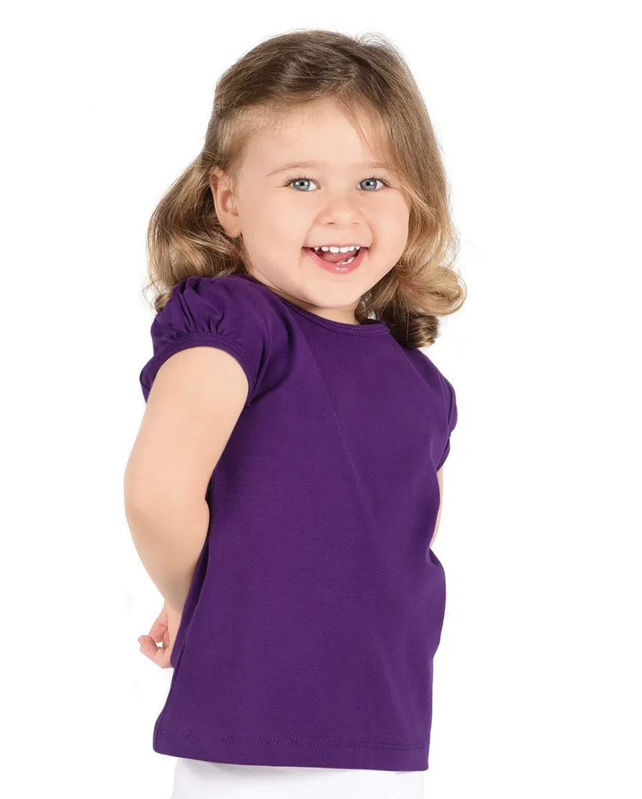 Big Girls Cotton Puff Sleeve Basic Crewneck T-Shirt