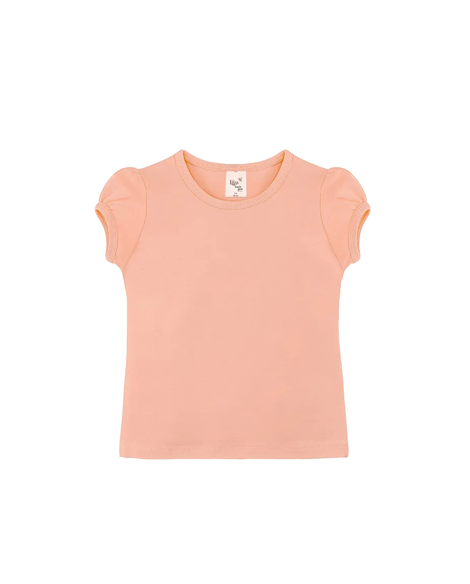 Big Girls Cotton Puff Sleeve Basic Crewneck T-Shirt