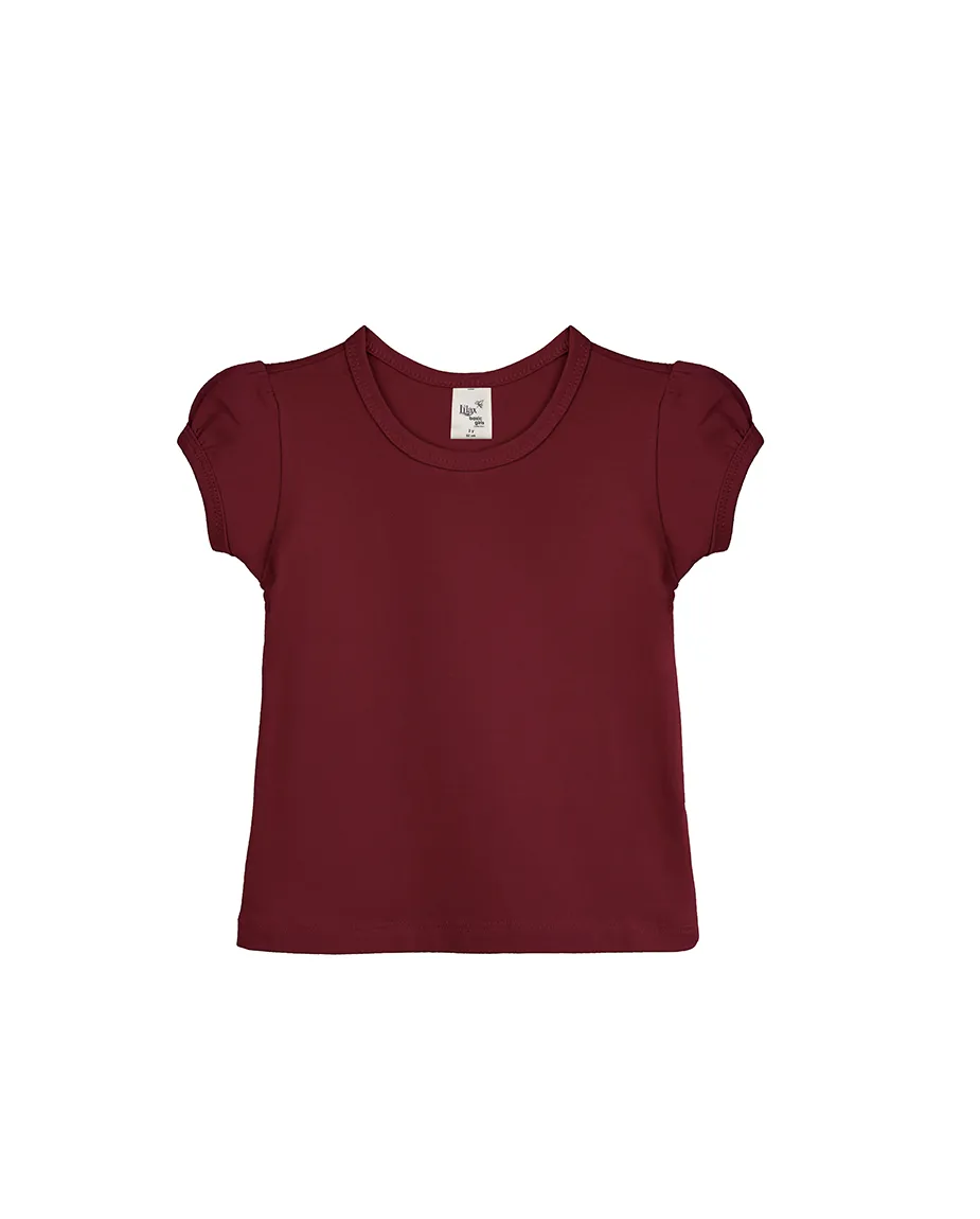 Big Girls Cotton Puff Sleeve Basic Crewneck T-Shirt