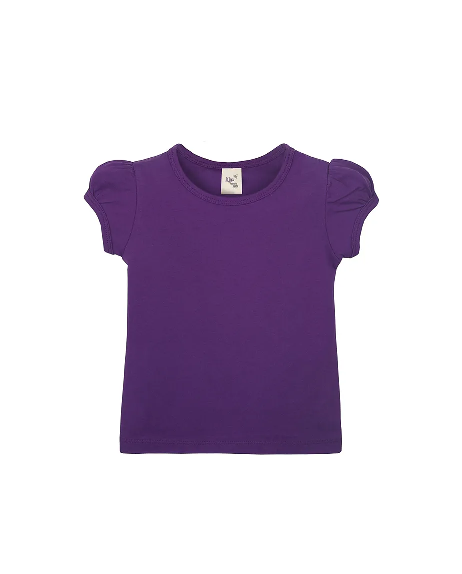 Big Girls Cotton Puff Sleeve Basic Crewneck T-Shirt