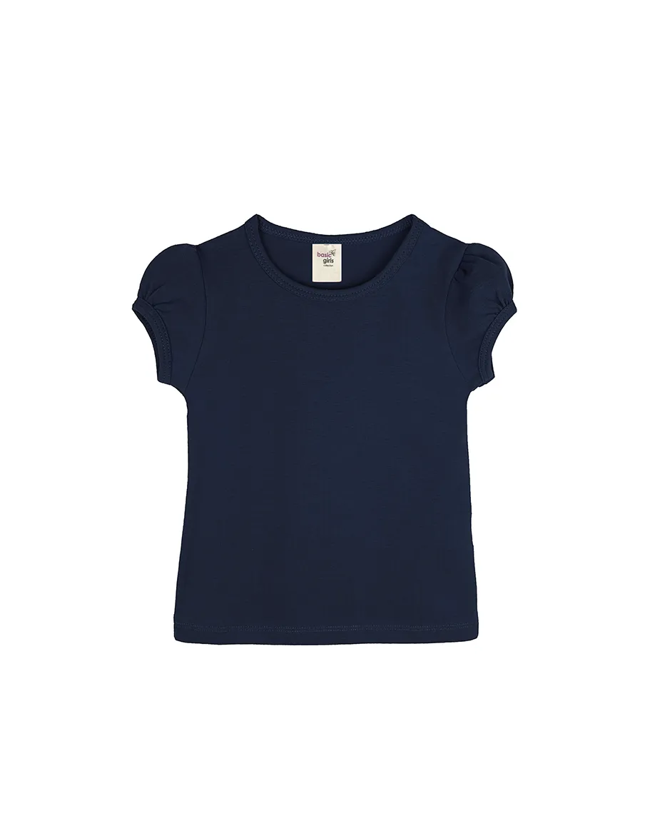 Big Girls Cotton Puff Sleeve Basic Crewneck T-Shirt