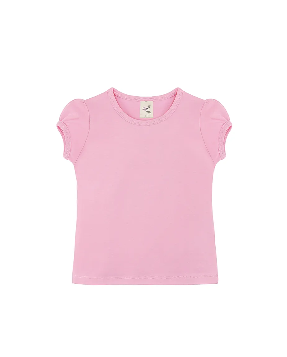 Big Girls Cotton Puff Sleeve Basic Crewneck T-Shirt