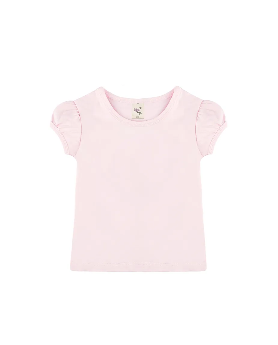 Big Girls Cotton Puff Sleeve Basic Crewneck T-Shirt