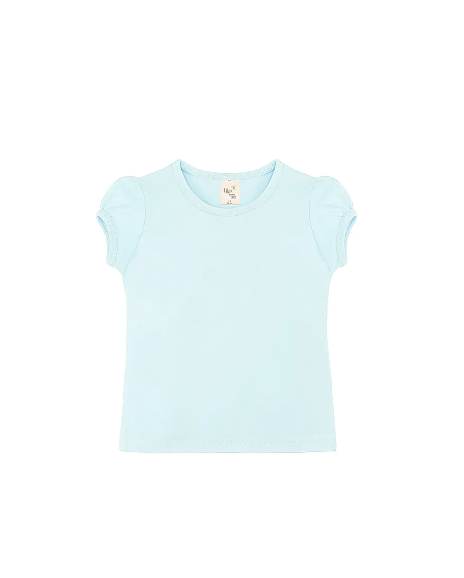 Big Girls Cotton Puff Sleeve Basic Crewneck T-Shirt