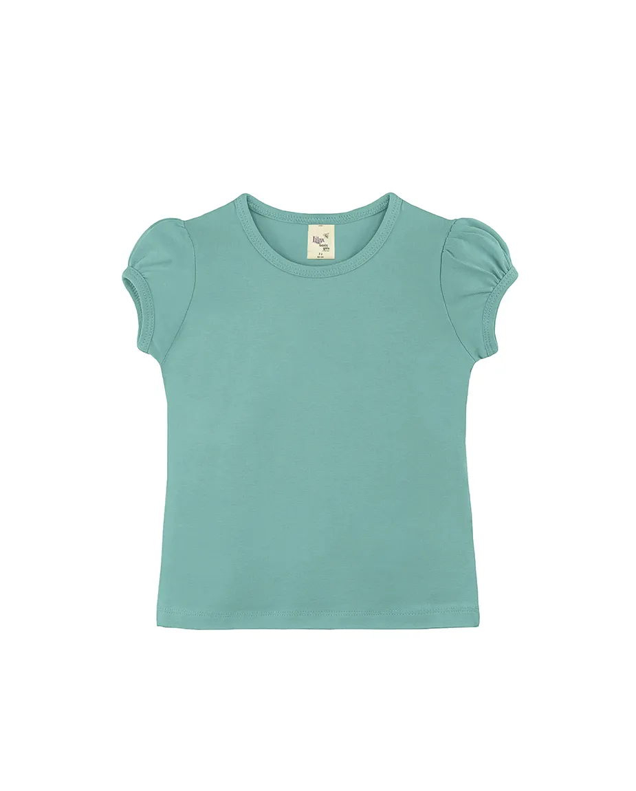 Big Girls Cotton Puff Sleeve Basic Crewneck T-Shirt