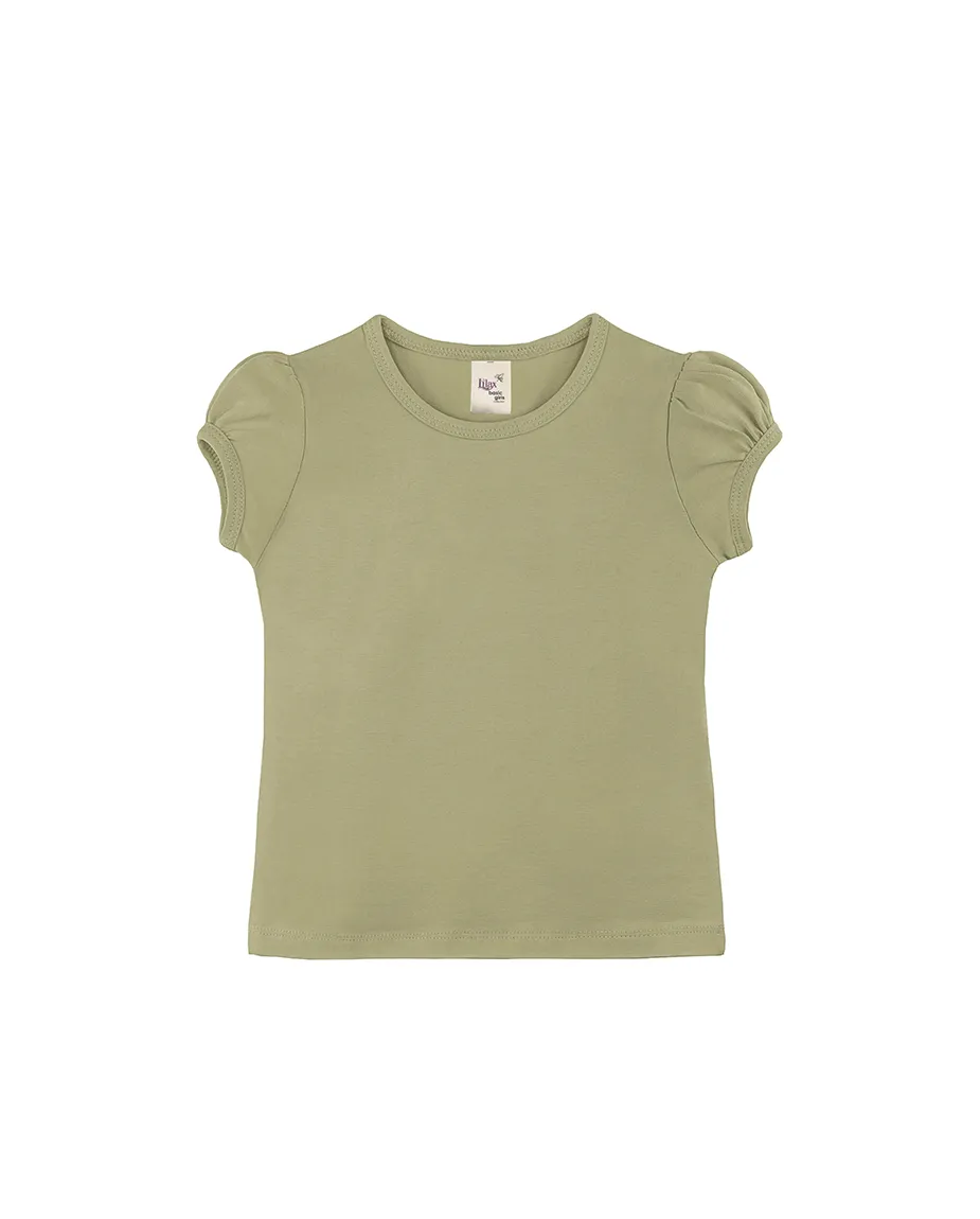 Big Girls Cotton Puff Sleeve Basic Crewneck T-Shirt
