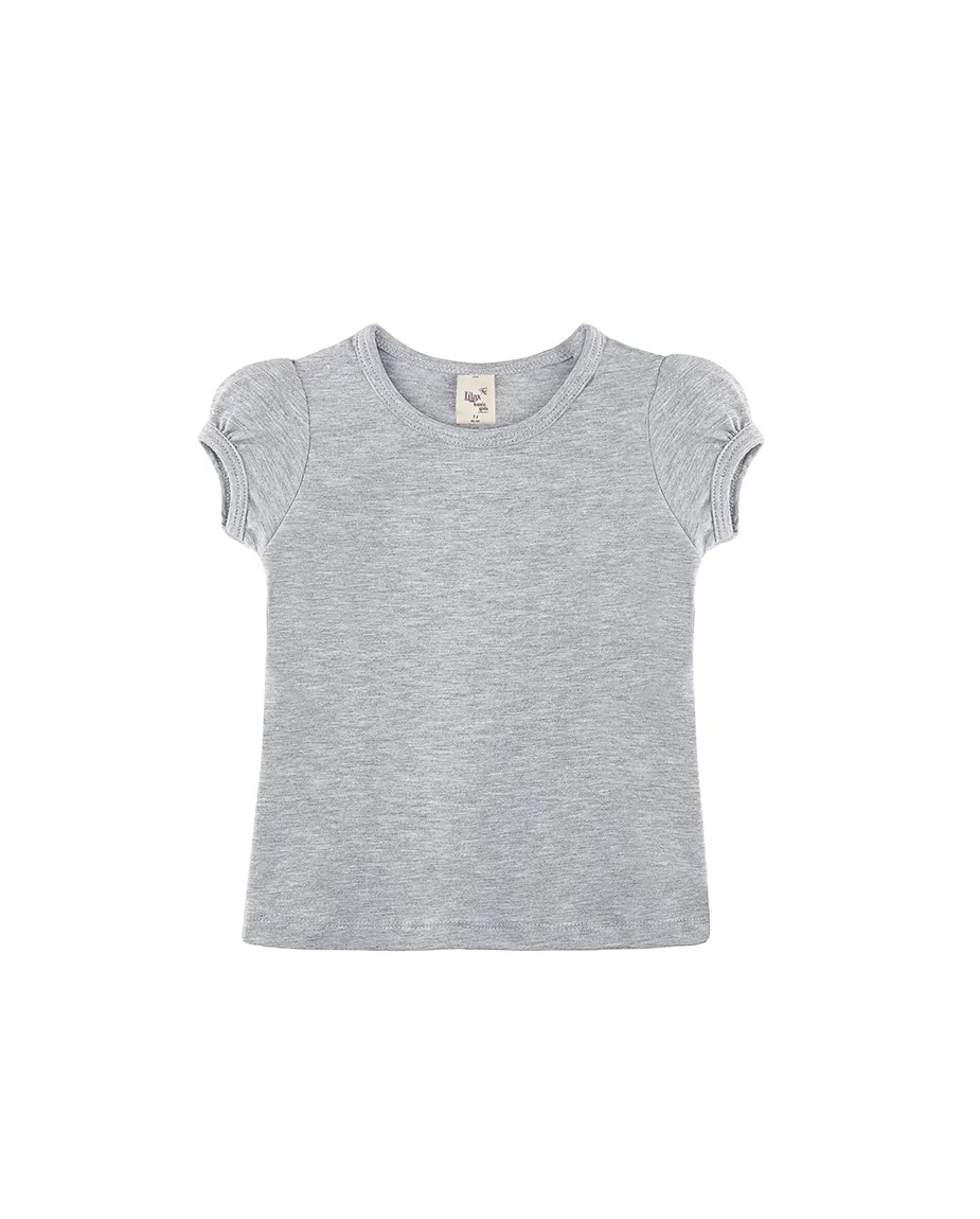 Big Girls Cotton Puff Sleeve Basic Crewneck T-Shirt
