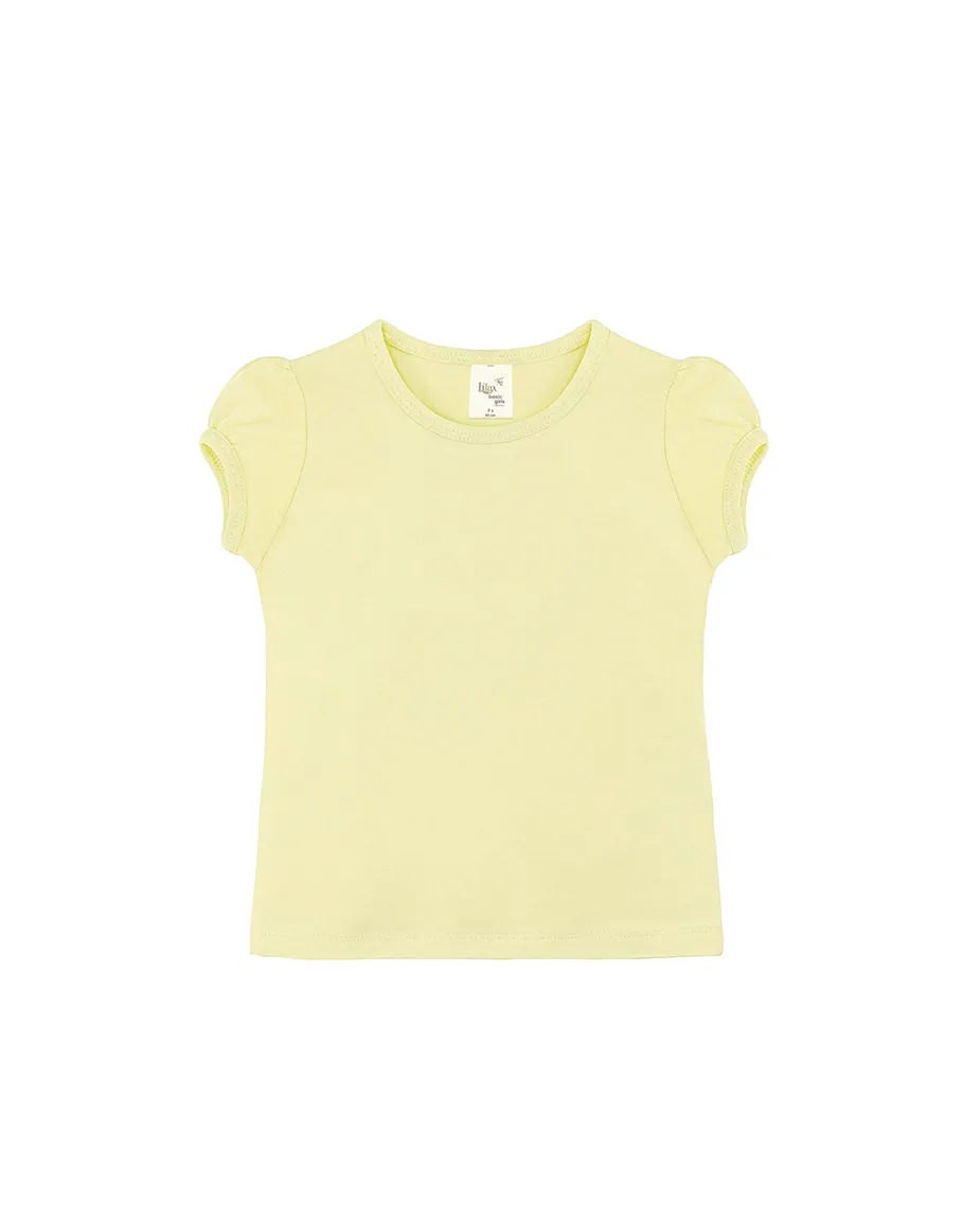 Big Girls Cotton Puff Sleeve Basic Crewneck T-Shirt