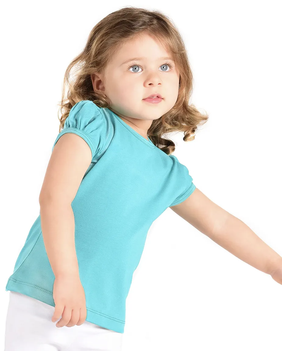 Big Girls Cotton Puff Sleeve Basic Crewneck T-Shirt