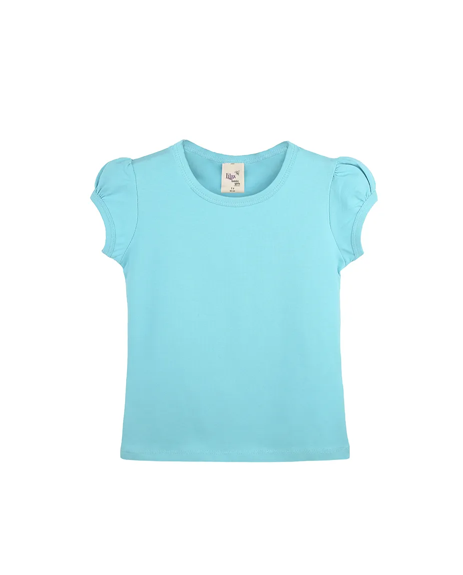 Big Girls Cotton Puff Sleeve Basic Crewneck T-Shirt