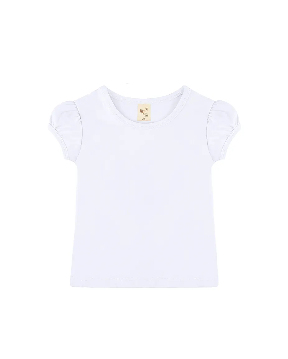 Big Girls Cotton Puff Sleeve Basic Crewneck T-Shirt