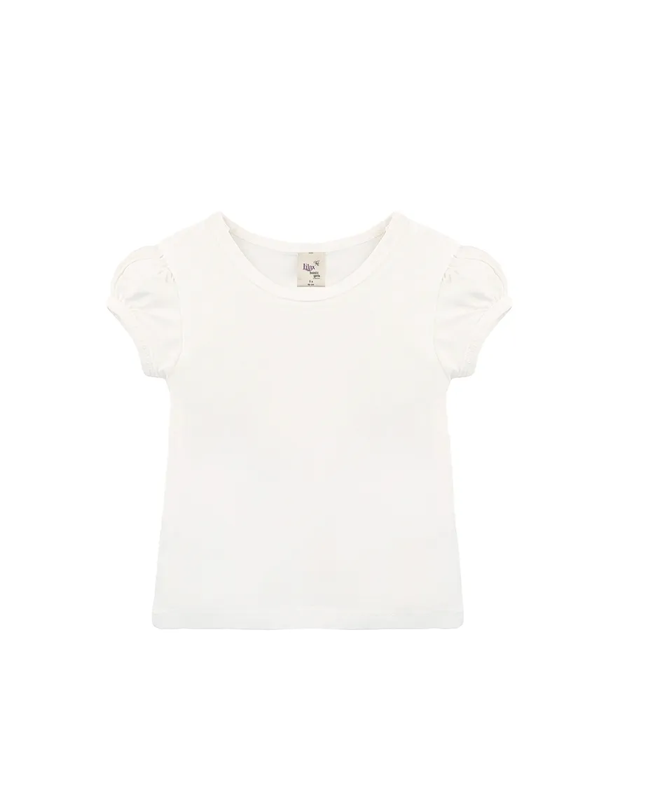 Big Girls Cotton Puff Sleeve Basic Crewneck T-Shirt