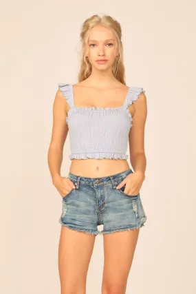 Blue Jean Washed Crepe Smocked Bodice Tank