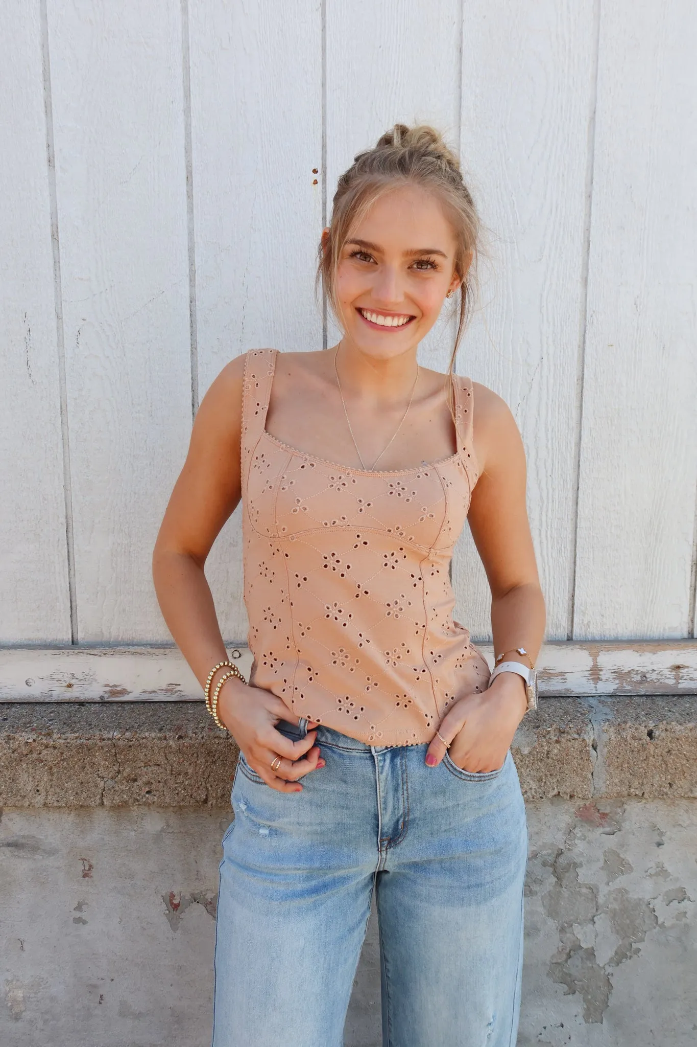 Brioche Full Bloom Eyelet Cami