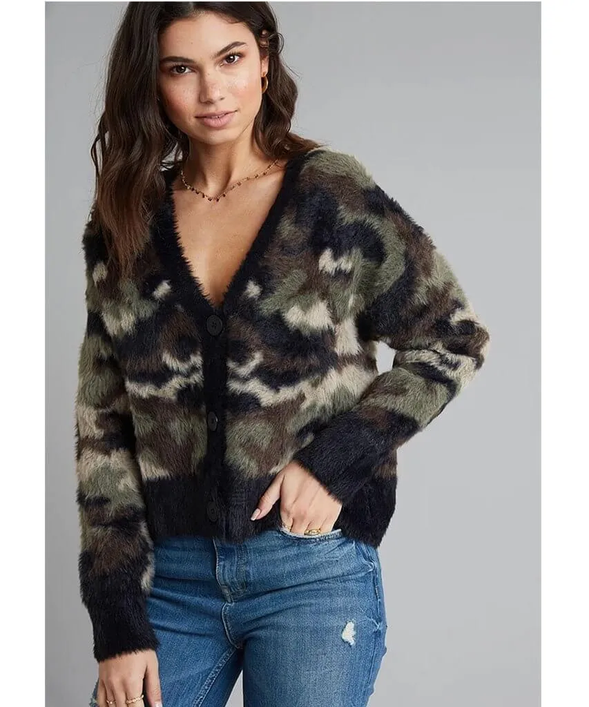 Camo Fuzzy Cardigan Sweater