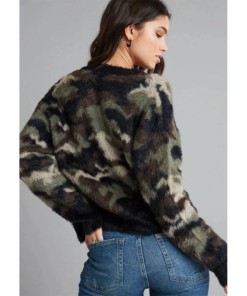 Camo Fuzzy Cardigan Sweater