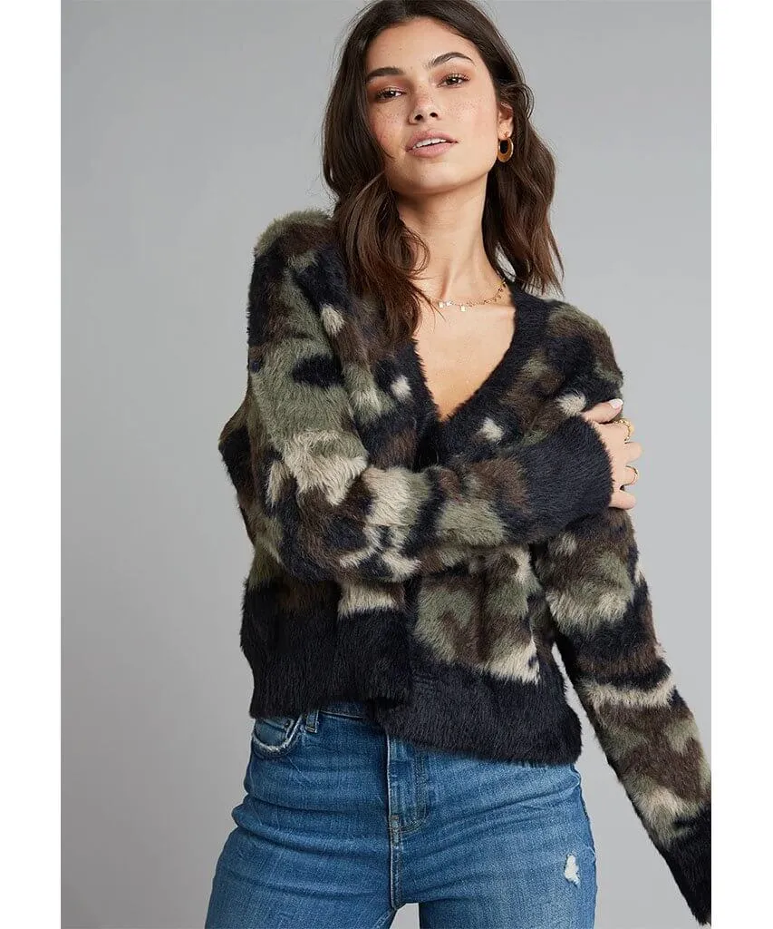 Camo Fuzzy Cardigan Sweater