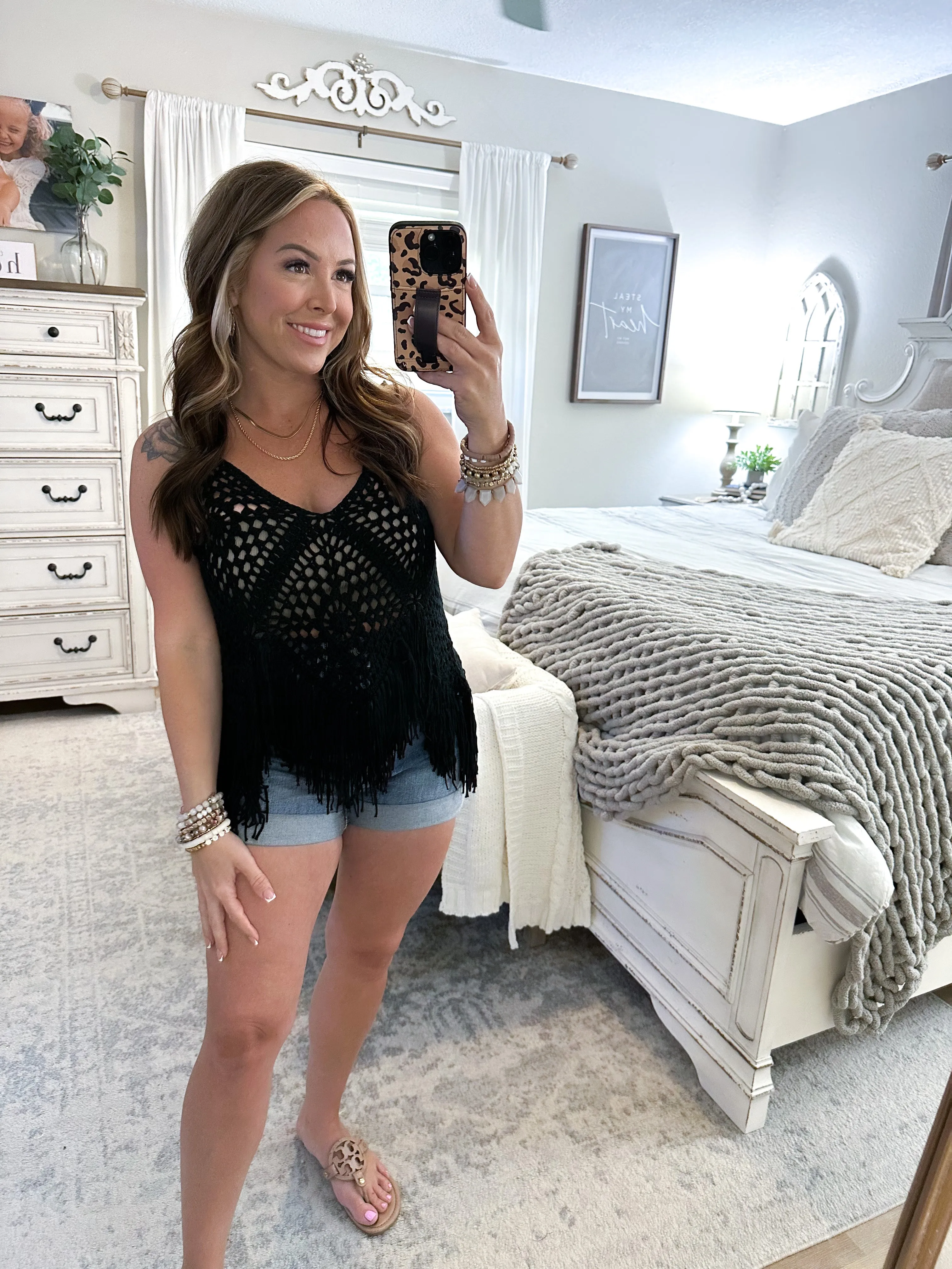 Cancun Crushing Crochet Fringe Tank - Black