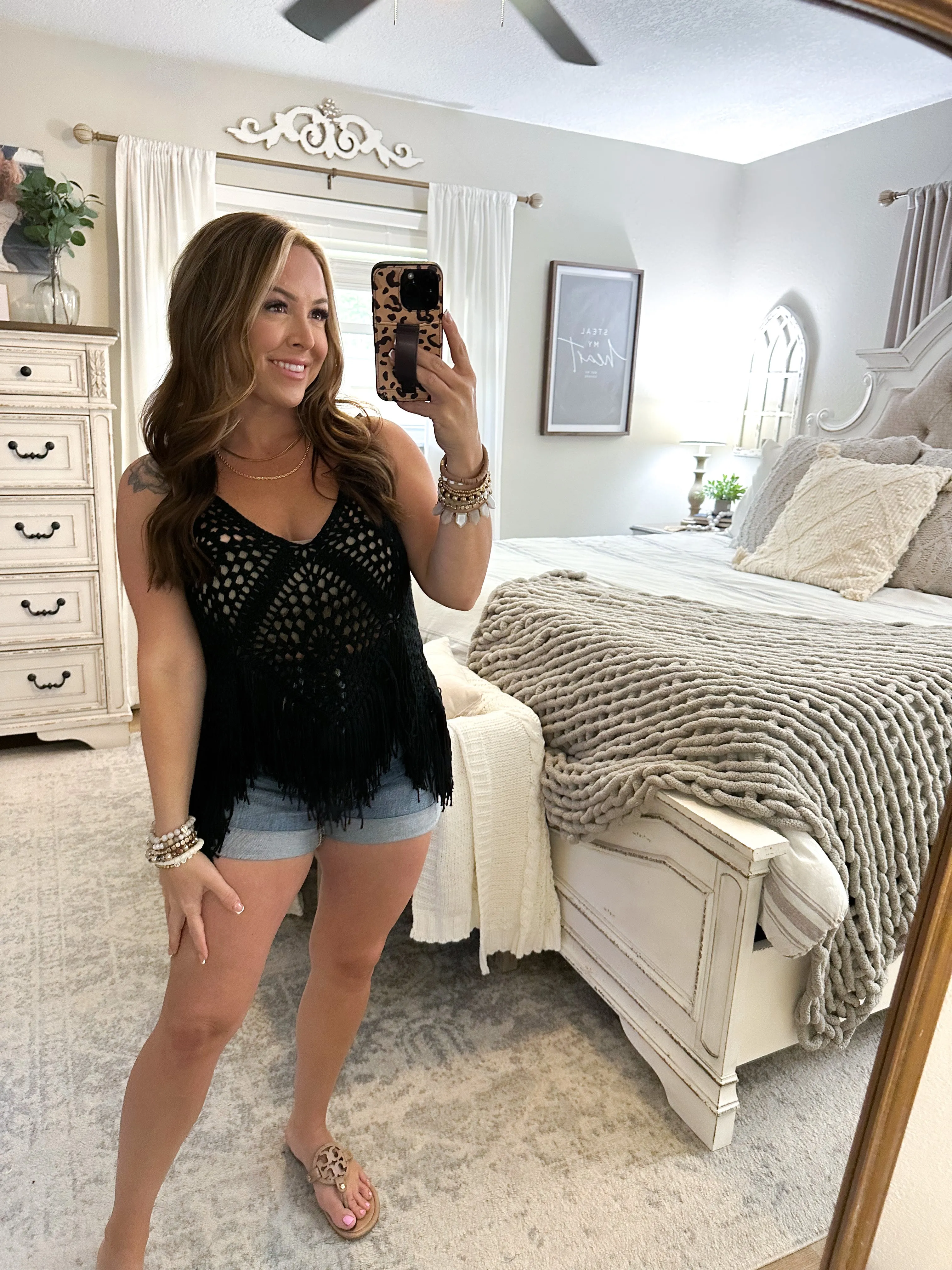 Cancun Crushing Crochet Fringe Tank - Black