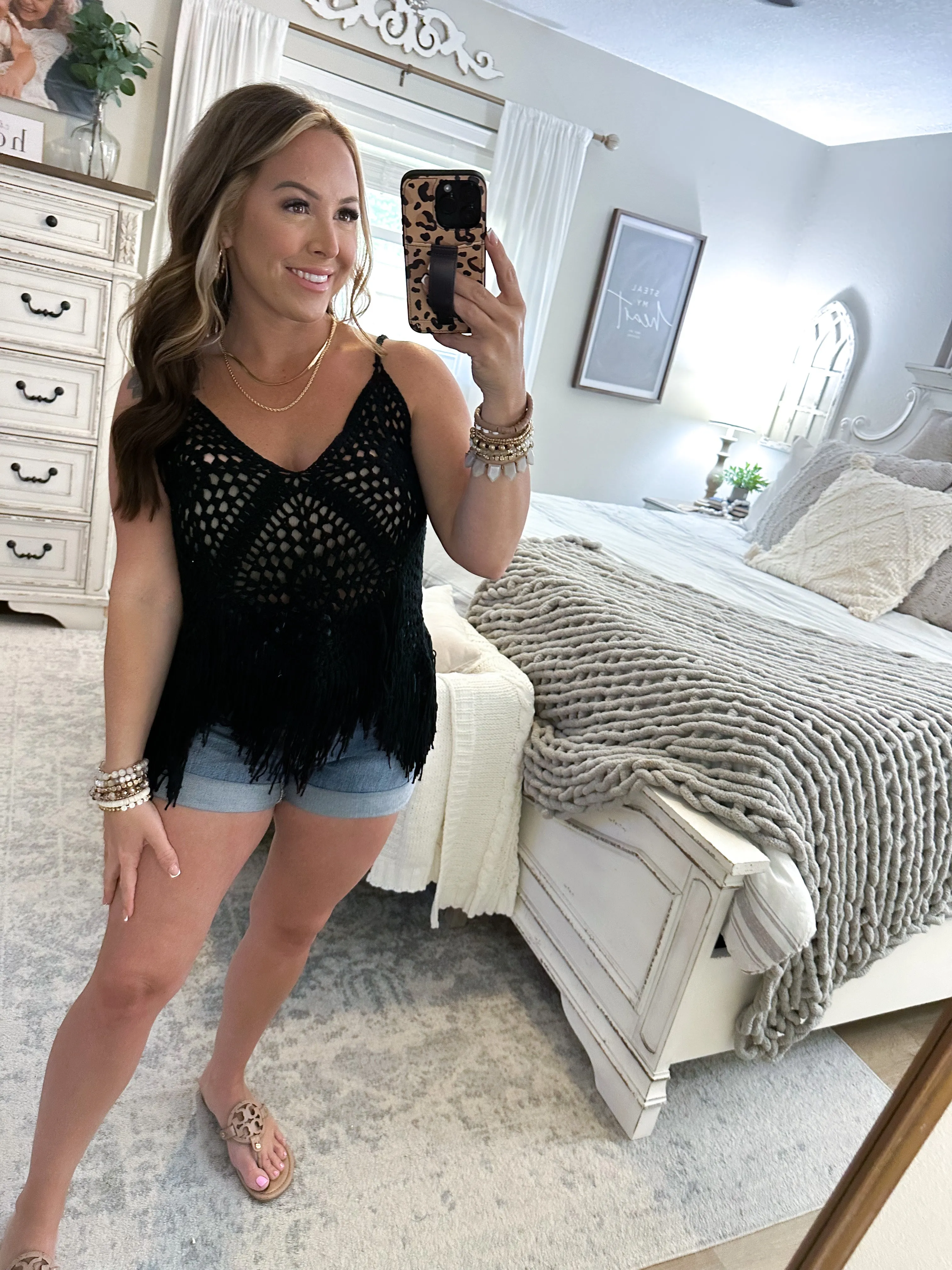 Cancun Crushing Crochet Fringe Tank - Black
