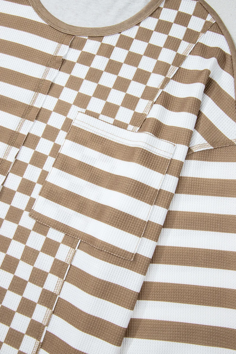 Checkerboard Striped Pocketed Blouse