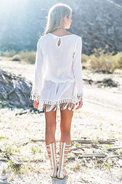 Chic Boho Tassel Hem Beach Mini Dress