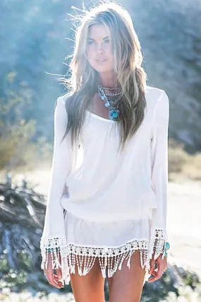 Chic Boho Tassel Hem Beach Mini Dress