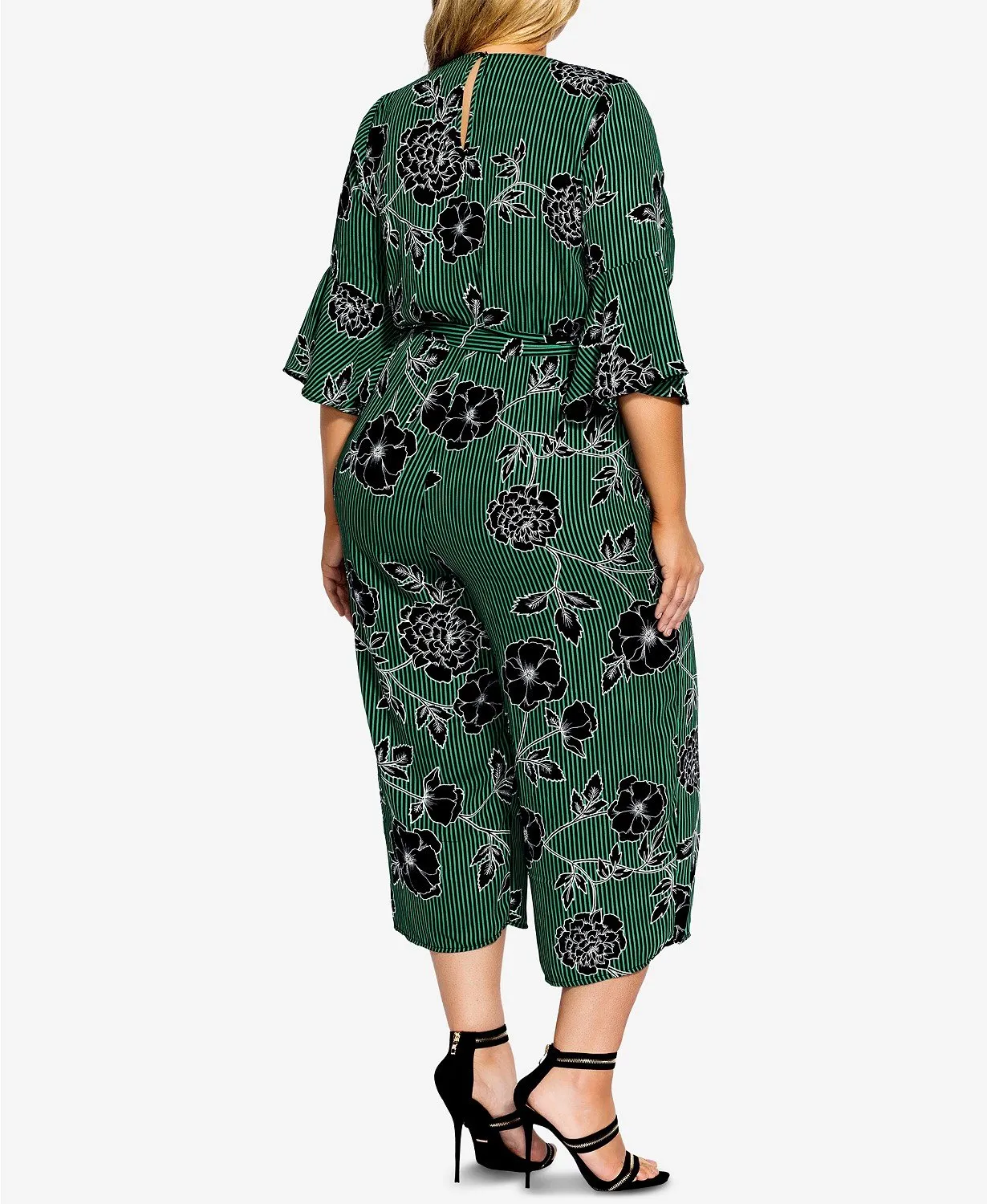 City Chic Trendy Plus Size Varsity Striped Floral-Print Jumpsuit
