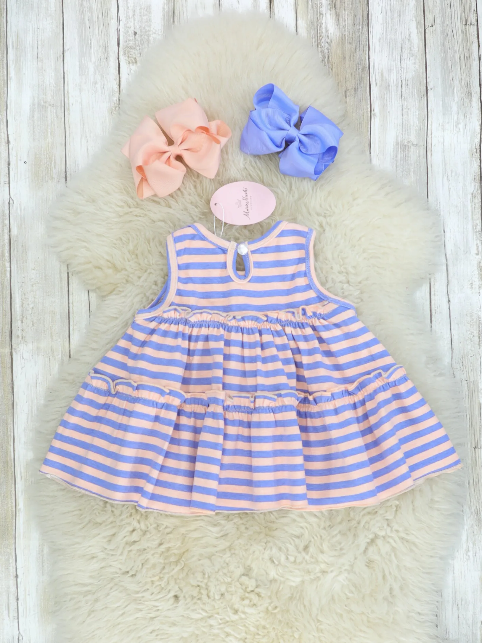Cotton Swing Ruffle Tank - Peach/Orchid Striped