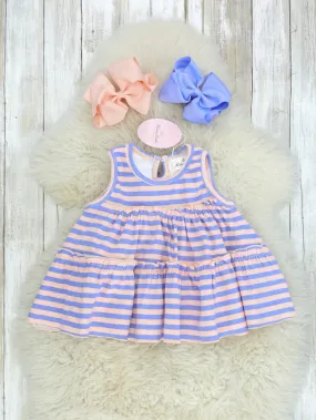 Cotton Swing Ruffle Tank - Peach/Orchid Striped