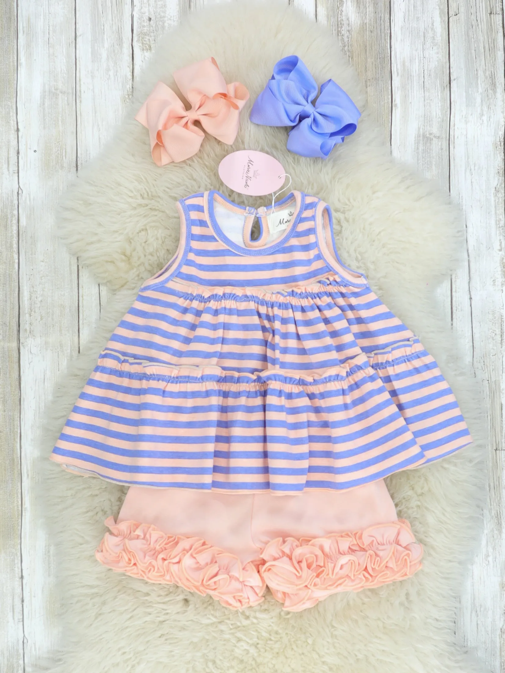 Cotton Swing Ruffle Tank - Peach/Orchid Striped