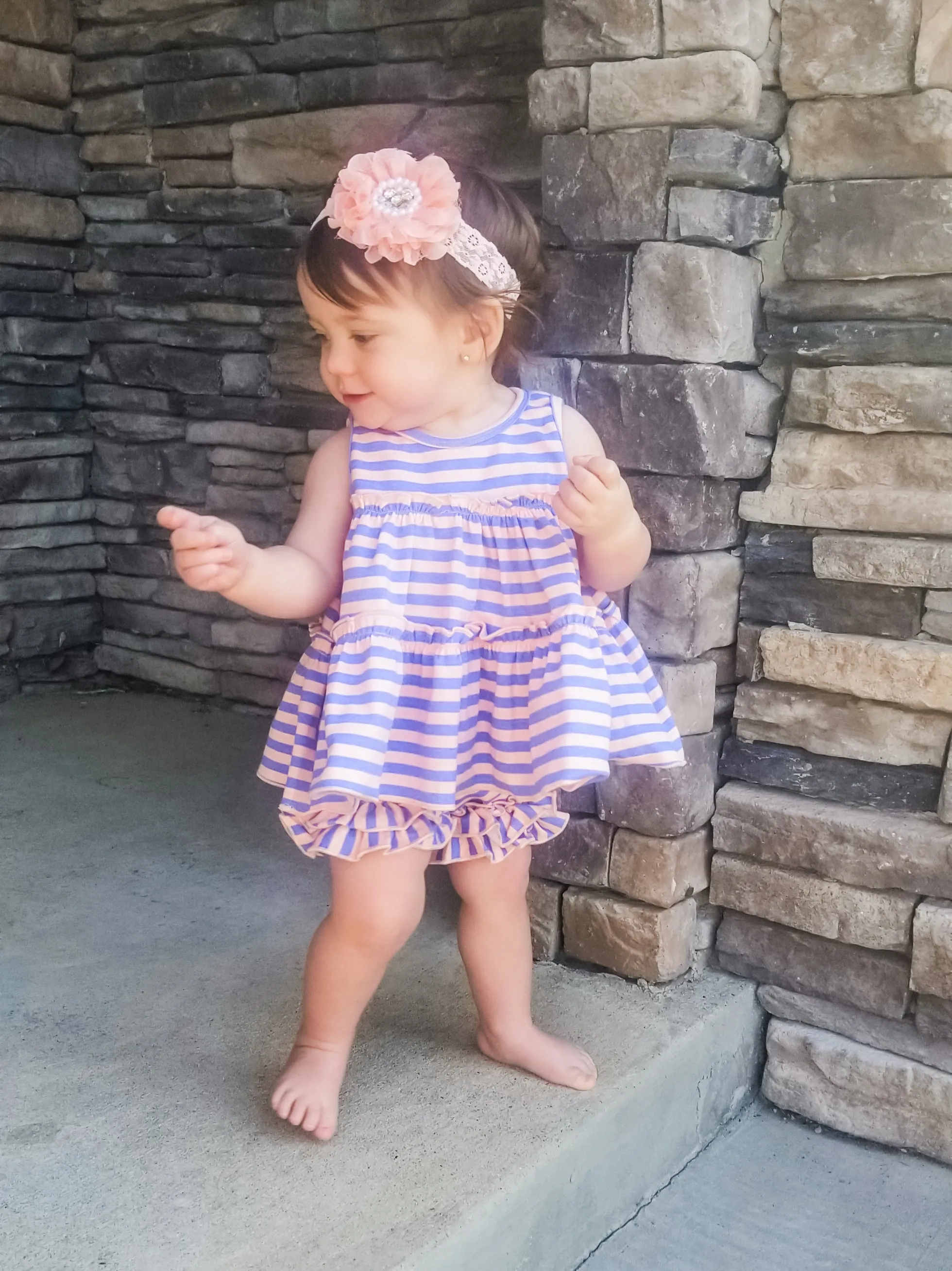 Cotton Swing Ruffle Tank - Peach/Orchid Striped