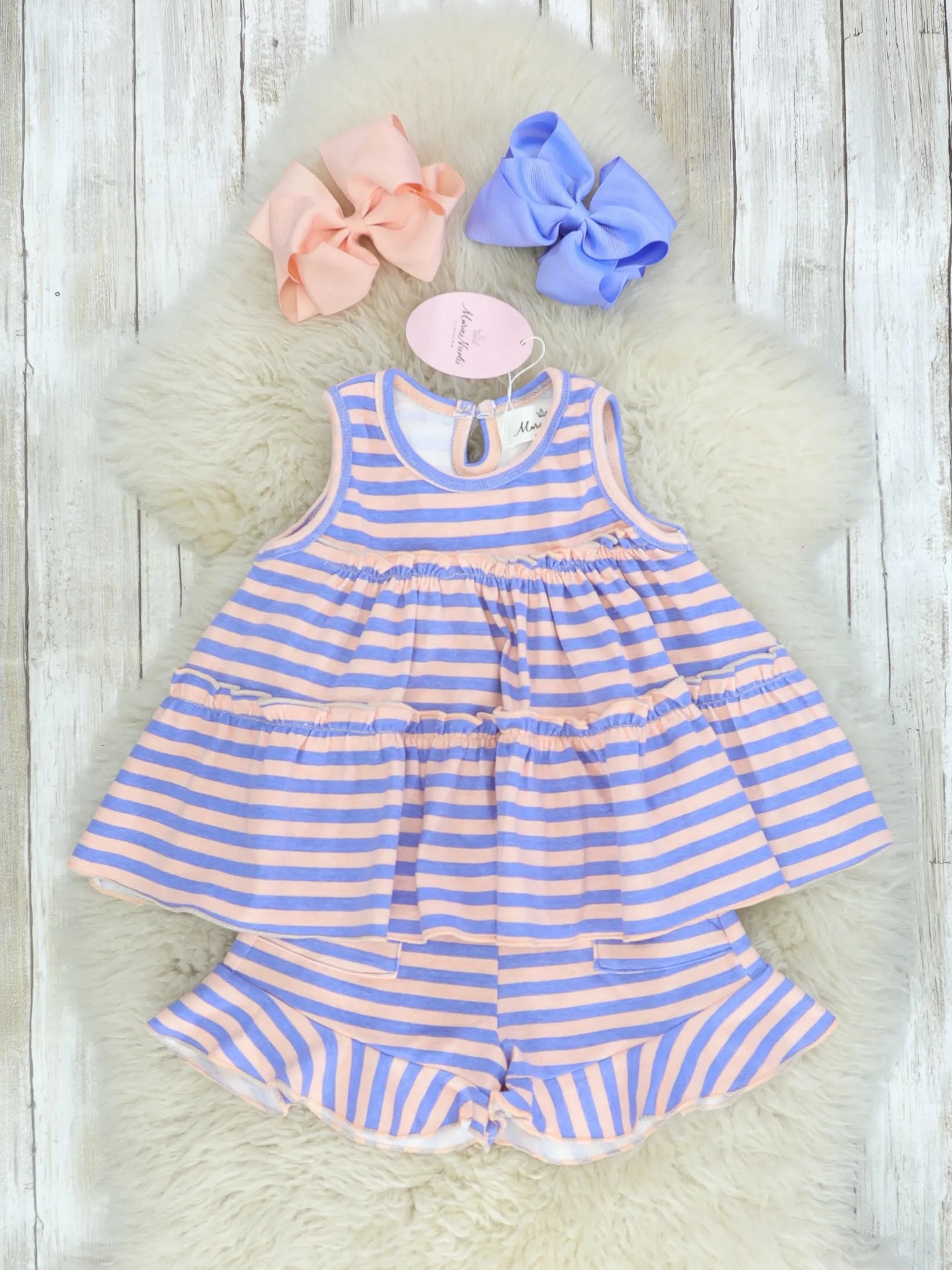 Cotton Swing Ruffle Tank - Peach/Orchid Striped